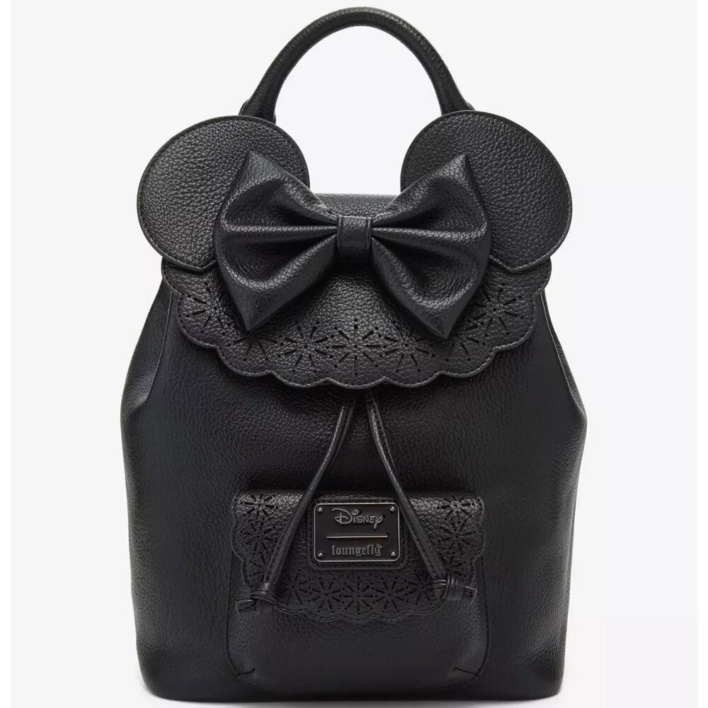 Loungefly Disney Minnie Mouse Pebble Textured Black Mini Backpack and Wallet NWT - Picture 5 of 10